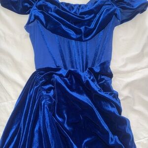 Elegant Blue Velvet mini Dress